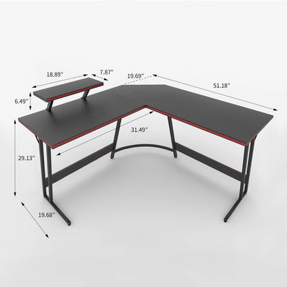 51.2“ Gaming Desk L-Shaped Carbon Fiber Surface Gaming Corner Desk Table, Black
