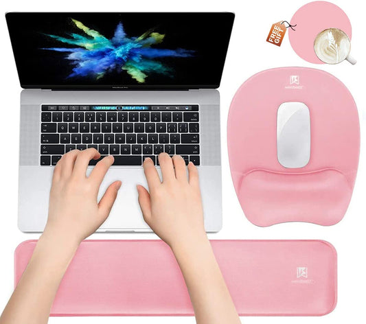 Memory Foam Set Wrist Rest Pad & Mouse Wrist Rest Support,Ergonomic Design for Office,Home,Laptop,Desktop Computer,Gaming Keyboard - Pink