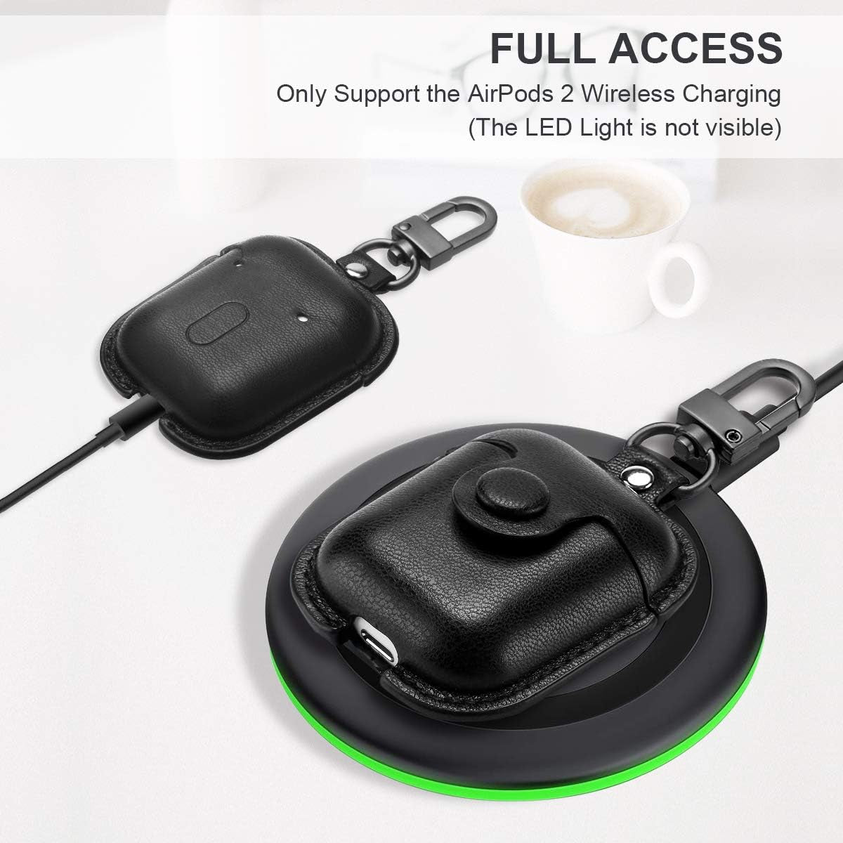 Compatible Airpods Case, Leather Airpods Cover 5 in 1 Protective Case with Keychain/Ear Hooks/Airpods Strap/Watch Band Holder/Earpods Case Compatible with Apple Airpods 2&1 Charging Case, Black