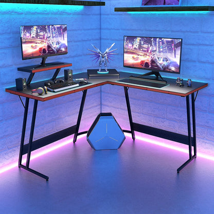 51.2“ Gaming Desk L-Shaped Carbon Fiber Surface Gaming Corner Desk Table, Black