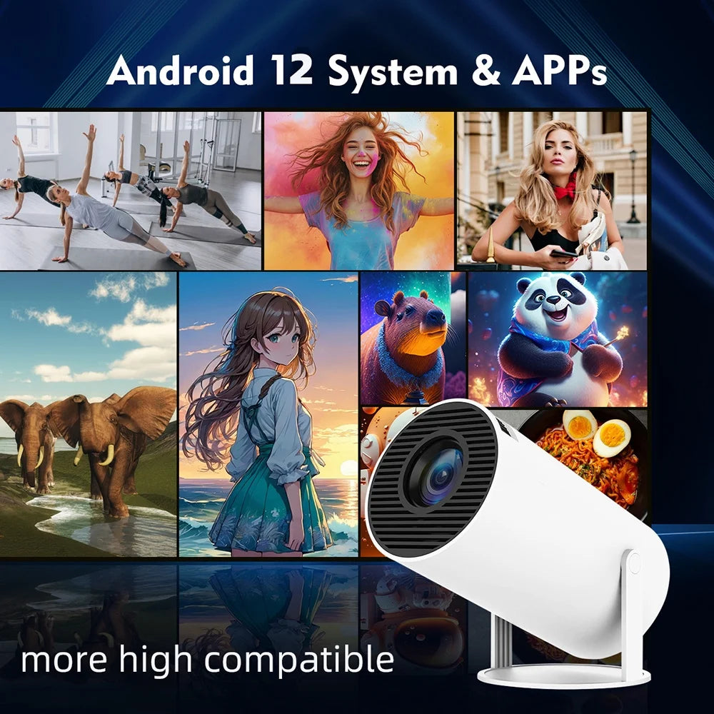Mini HY300 Projector with Android 12 2GB RAM 16GB ROM WIFI 6, Max 4K, Bluetooth Video Projectors